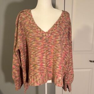 Anthropologie Pink and Yellow V-Neck Sweater